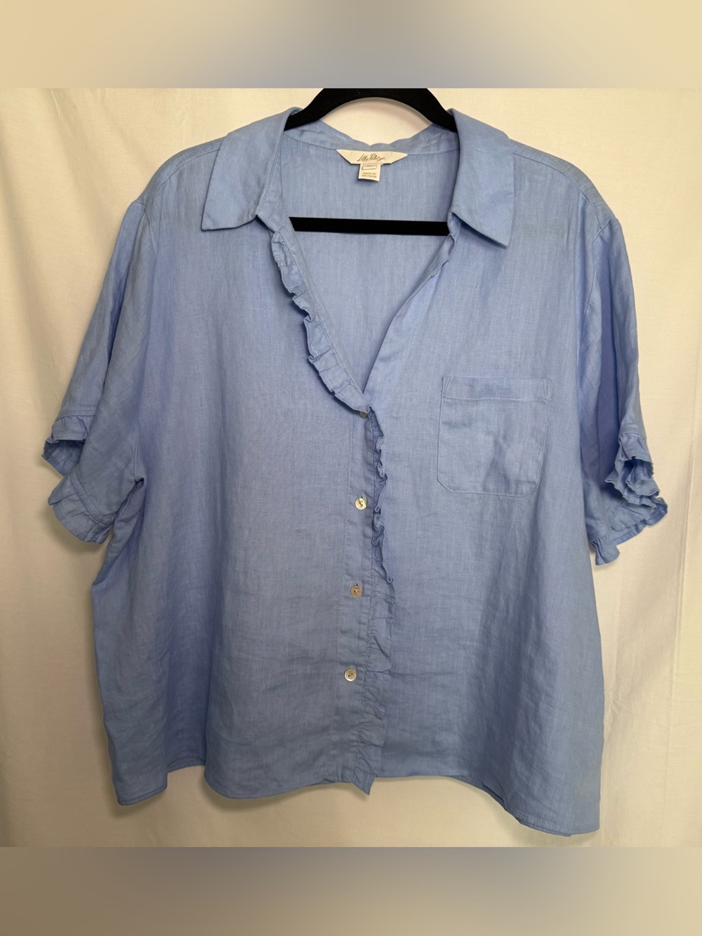Lilly Pulitzer Light Blue Short-Sleeve Ruffle Button-Down Shirt